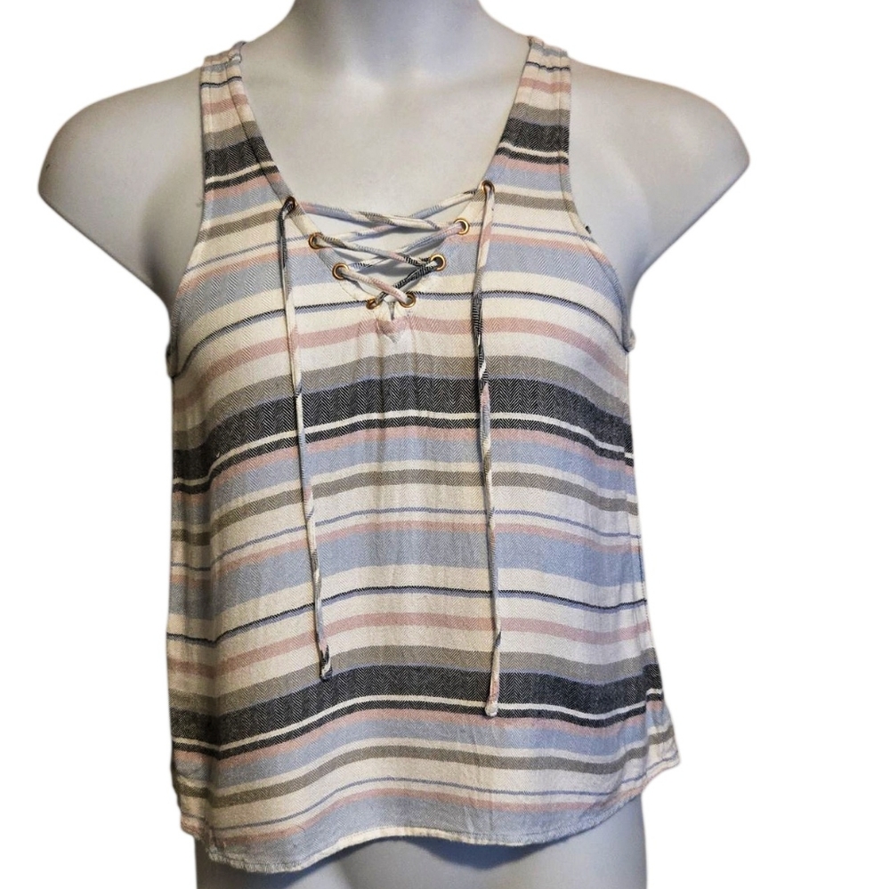 Striped Lace-Up Tank Top